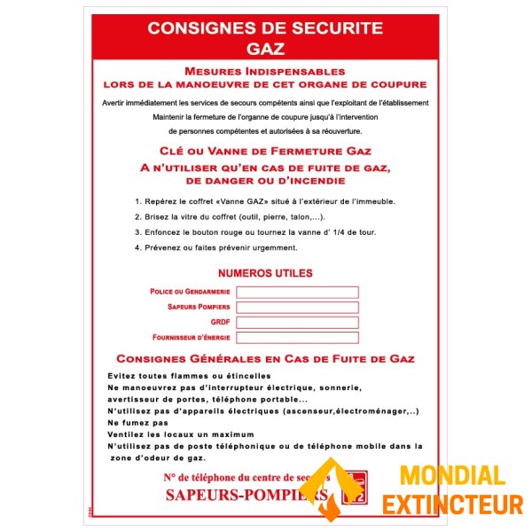 Instrucciones de seguridad sobre el gas - formato A4