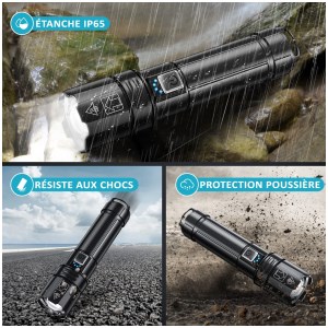 Linterna LED ultrapotente, recargable e impermeable