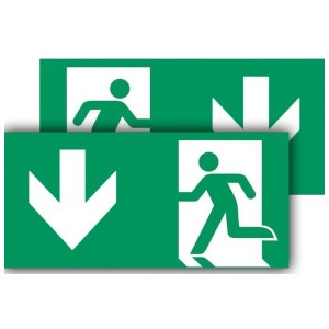 Panel evacuación flecha baja - PVC 500x250 mm - Recto-Verso