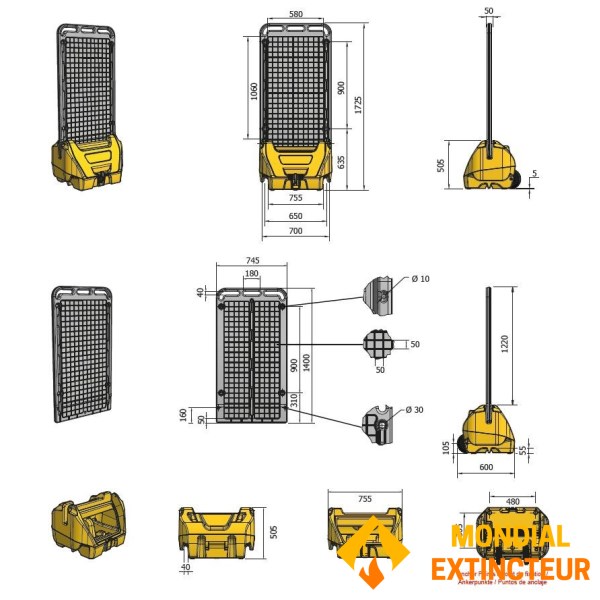 Soporte móvil rojo con ruedas