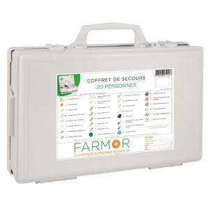 Coffret de secours 20 personnes avec poignée et support mural