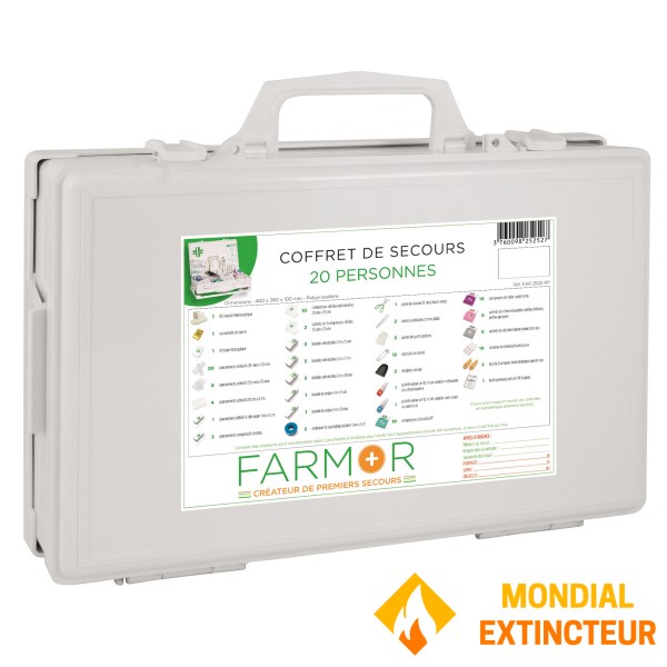 Coffret de secours 20 personnes avec poignée et support mural