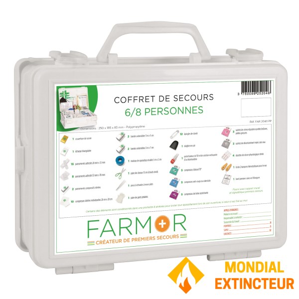 Coffret de secours 6/8 personnes avec poignée et support mural
