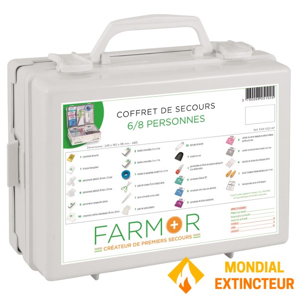 Coffret de secours 6/8 personnes avec poignée et support mural