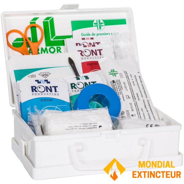 Coffret de secours 2/4 personnes avec poignée de transport, et support mural