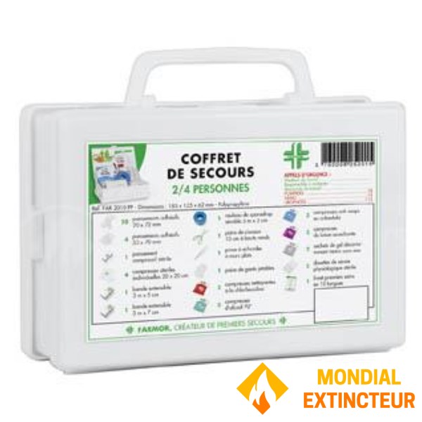 Coffret de secours 2/4 personnes avec poignée de transport, et support mural