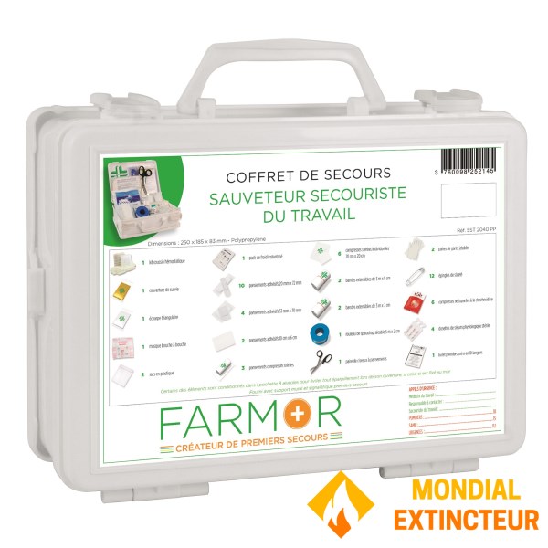 Coffret de secours S.S.T avec poignée et support mural