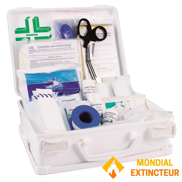 Coffret de secours S.S.T avec poignée et support mural