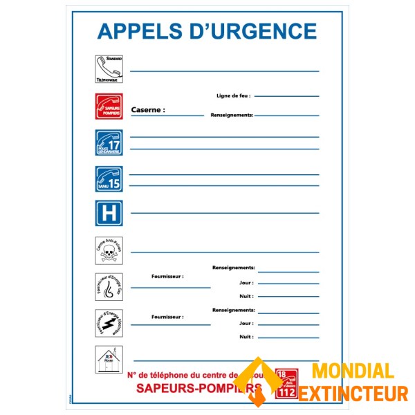 Consigne de sécurité "APPELS D'URGENCE" - Format A4