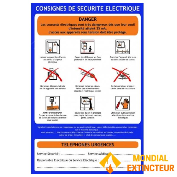 Consigne de sécurité "Consignes de sécurité électrique"