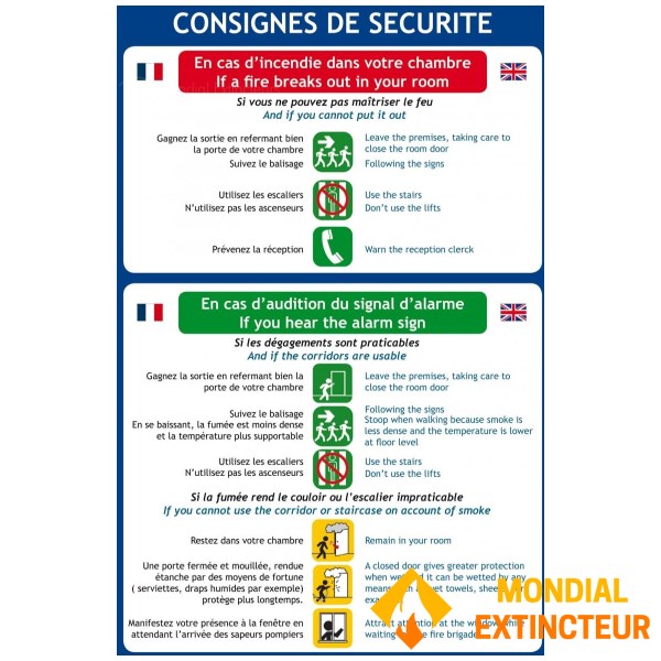 Consigne de sécurité "Hôtel Français-Anglais"