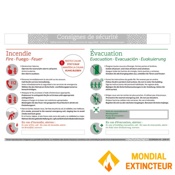 Consigne de sécurité "Hôtel 4 Langues" - Format A4