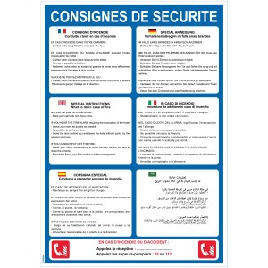 Consignes de sécurité 6 langues - Format A4