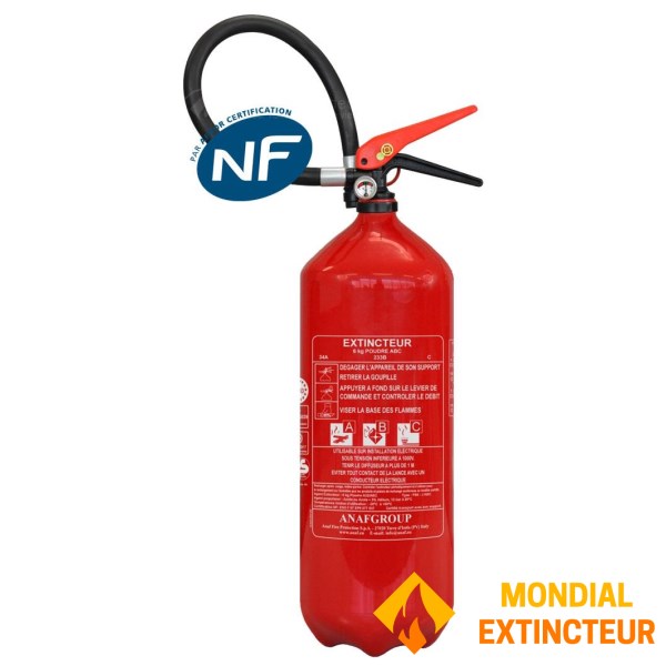 Extincteur 9 KG poudre ABC  NF&amp;MED +Support de fixation - Antirouille