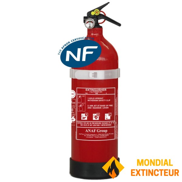 Extincteur à poudre ABC 2 Kg Idéal voiture, bateaux ANTIROUILLE NF &amp; MED