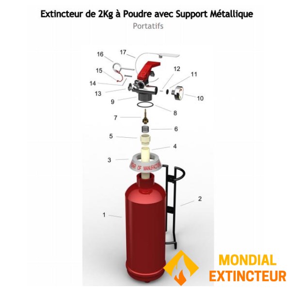 Extincteur à poudre ABC 2 Kg - Marque MOBIAK