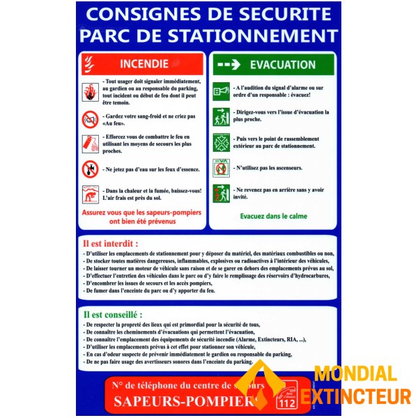 Lot de 50 consignes de sécurité "PARC DE STATIONNEMENT"