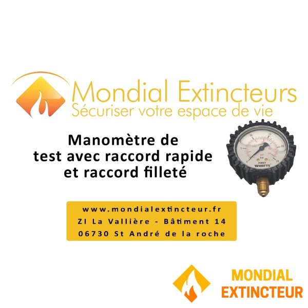 Manomètre de test extincteurs - 2 raccords : Rapide et fileté