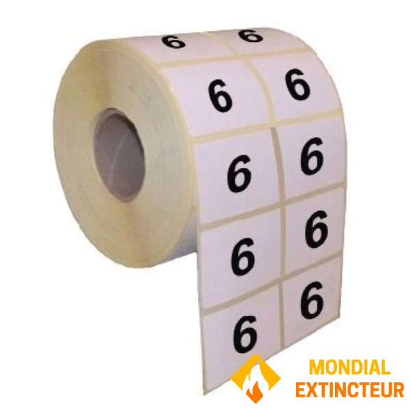 Numérotation Extincteurs – 100 chiffres par rouleau – Chiffre 6 - 15 X 20 mm -