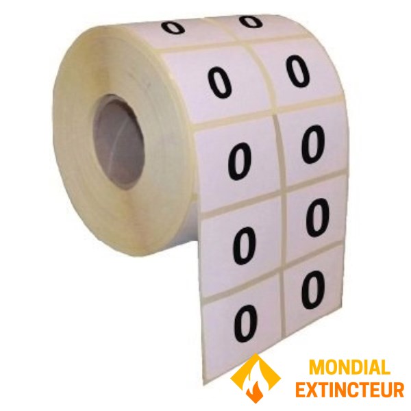 Numérotation Extincteurs – 100 chiffres par rouleau – Chiffre 0 - 15 X 20 mm -