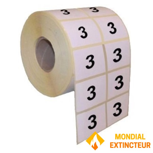 Numérotation Extincteurs – 200 chiffres par rouleau – Chiffre 3 - 15 X 20 mm -