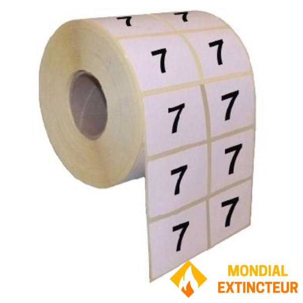 Numérotation Extincteurs – 200 chiffres par rouleau – Chiffre 7 - 15 X 20 mm -