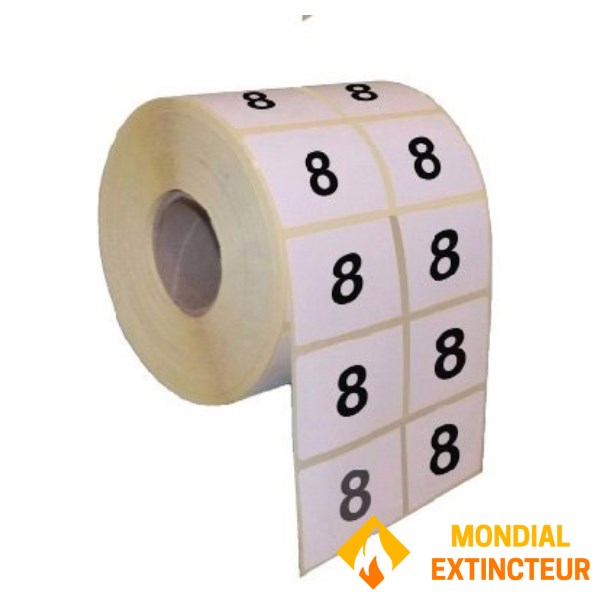 Numérotation Extincteurs – 200 chiffres par rouleau – Chiffre 8 - 15 X 20 mm -