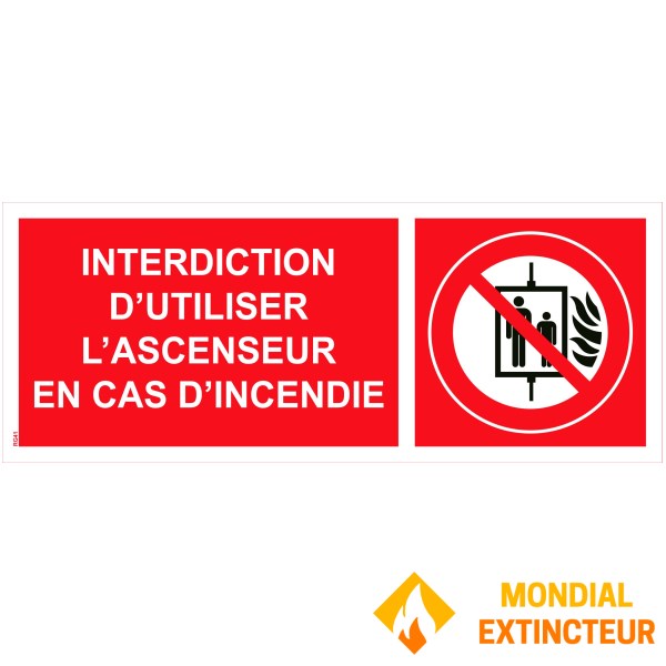 Panneau Interdiction d'utiliser l'ascenseur en cas d'incendie - 200x80 PVC