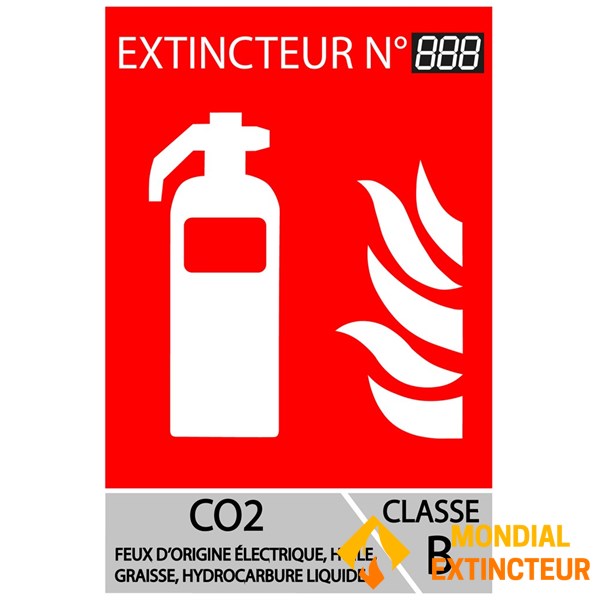 Panneau PVC extincteur CO2  numérotation facile - 10 x 15 cm - Classe B