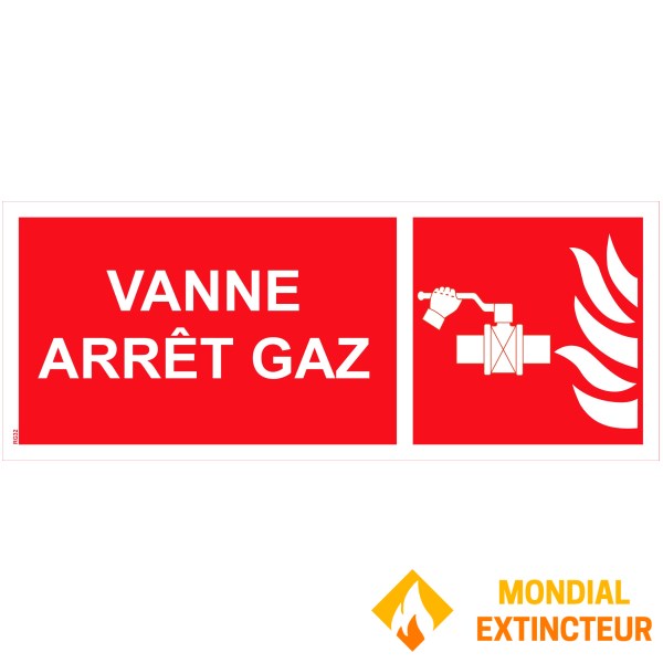 Panneau "Vanne arrêt gaz" PVC - 200x80 mm