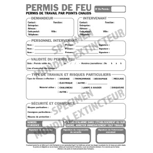 Permis de feu - Liasse de 50 formulaires en 3 exemplaires