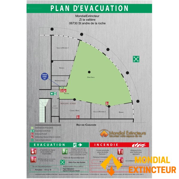 Plan d'évacuation sur Dibond Alu-Brosse - Format A3