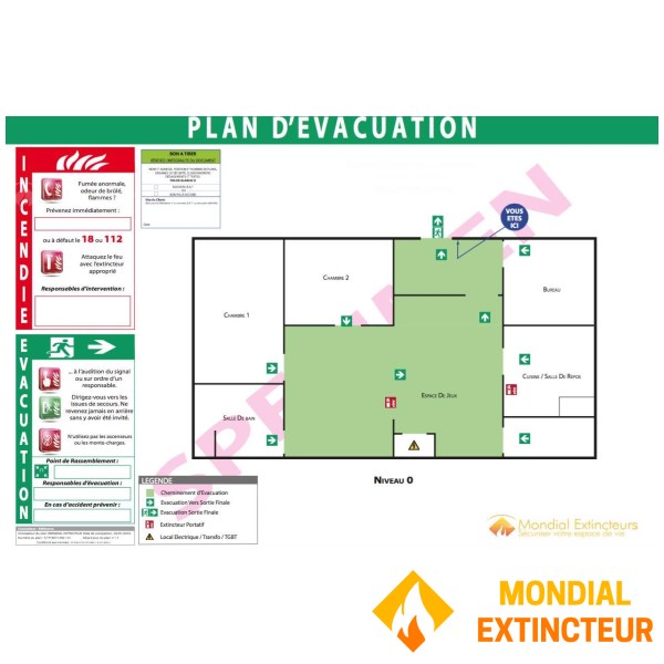 Plan d'évacuation PVC 2 mm - standard format A3
