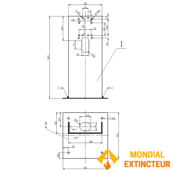 Potence / Poteau pour RIA fixe ou pivotant acier rouge - Marque Mobiak