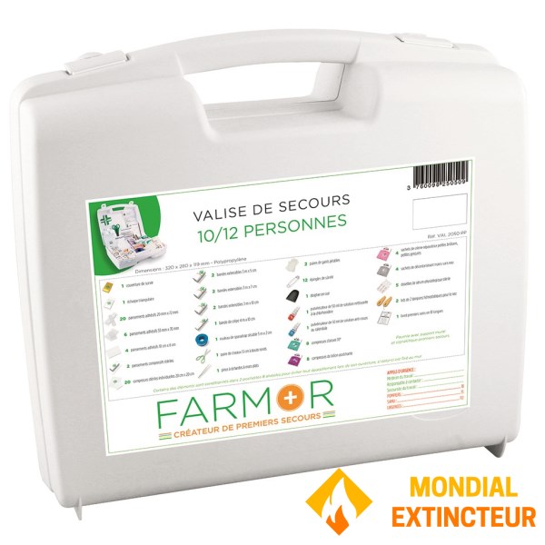 Valise de secours 10/12 personnes avec poignée et support mural