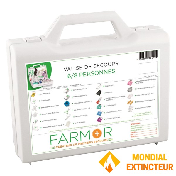 Valise de secours 6/8 personnes avec poignée et support mural