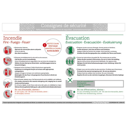Consigne de sécurité "Hôtel 4 Langues" - Format A4