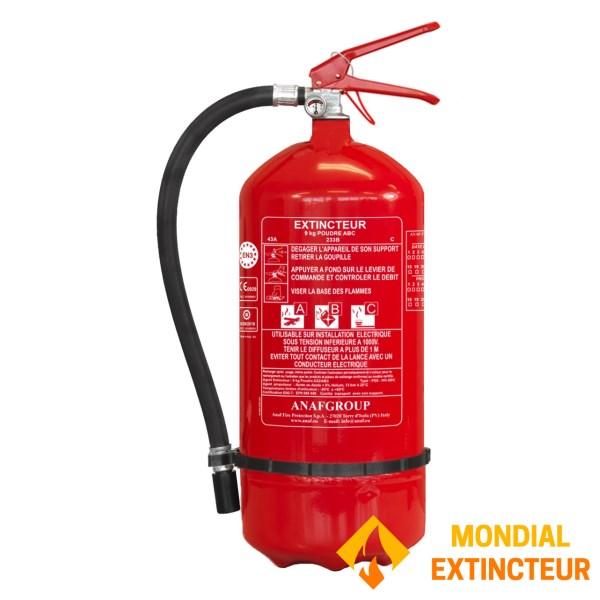 Extincteur à poudre ABC 9 Kg - Marque ANAF PS9-HH - PP - NF