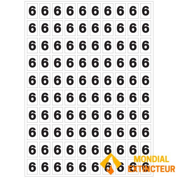 Lembar stiker angka "6" untuk memberi nomor pada alat pemadam Anda
