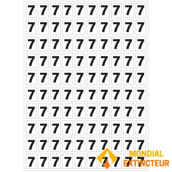 Foglio di "7" numeri adesivi per numerare i vostri estintori