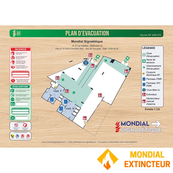 Plan d'évacuation PVC 1 mm - Effet bois - standard format A3