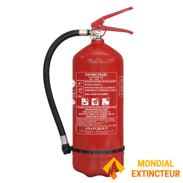 Extincteur 6 Kg poudre NF + support fixation ANAF PS6-HH - Tête acier