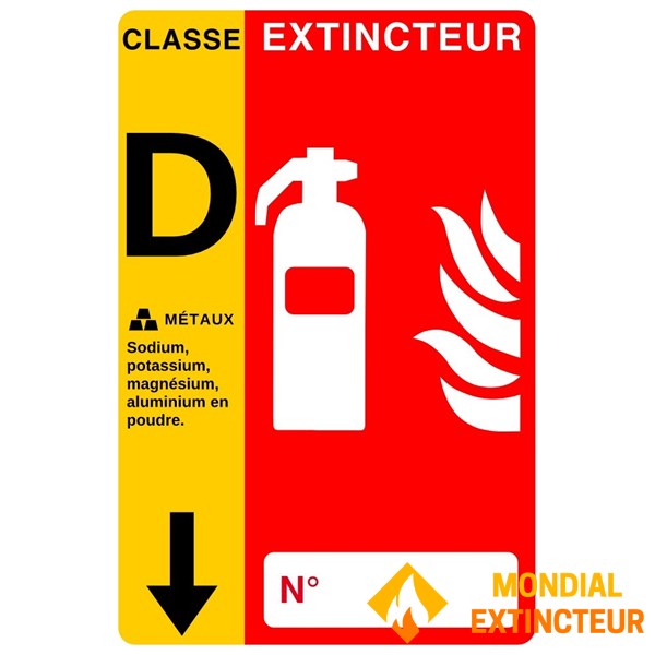 Panneau PVC poudre feux de métaux avec flèche 10 x 15 cm - Classe D