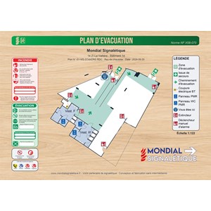 Plan d'évacuation PVC 1 mm - Effet bois - standard format A3