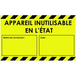 "APPARATUR UBRUKBAR" SOM DEN ER-etikett - 100 X 70 mm