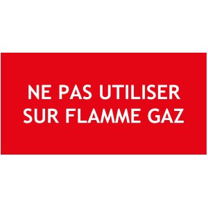 "IKKE BRUK PÅ GASSFLAMME" i stiv PVC 200 X 100 mm