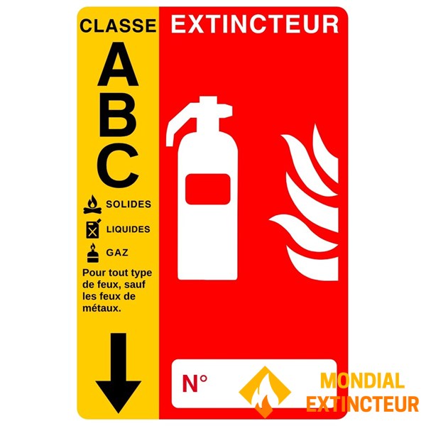 Panneau PVC poudre avec flèche 10 x 15 cm - Classe ABC