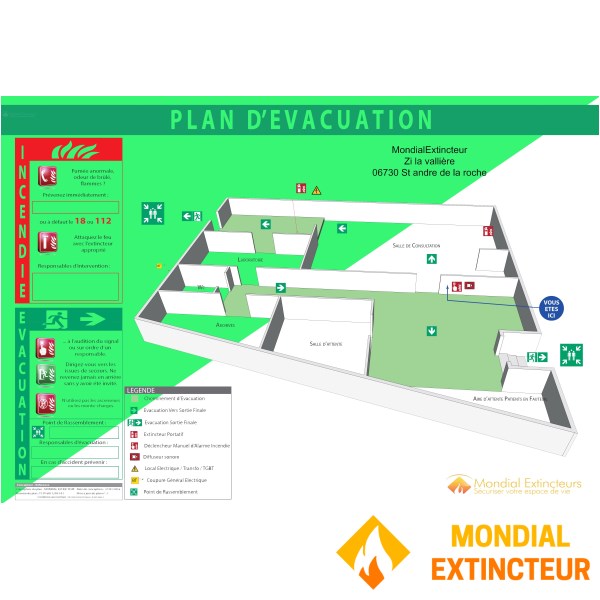 Plan d'évacuation PVC Photoluminescent 3D - Format A3