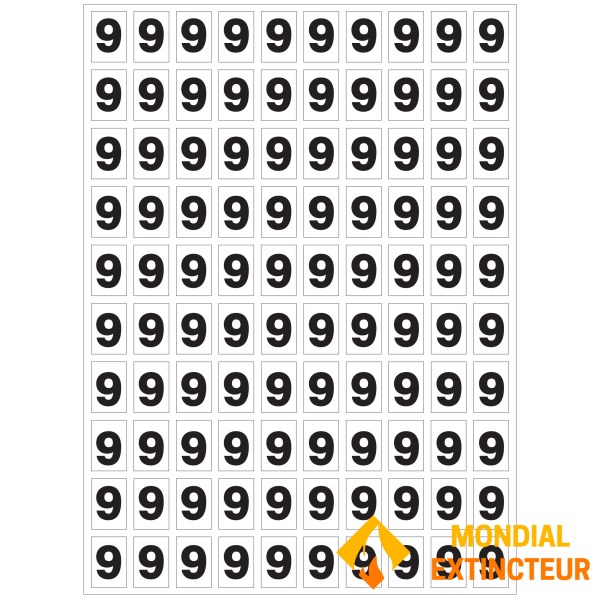 Zestaw "9" samoprzylepnych numerów do numerowania gaśnic
