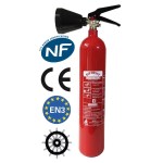 Extintor de incêndio de CO2, capacidade de 2 kg, NF e MED + suporte de fixação + placa de sinalização